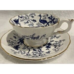 Vintage Coalport Blue Cairo Bird Butterfly Cup & Saucer; England Teacup A